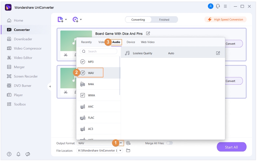 Select Output Format as WAV