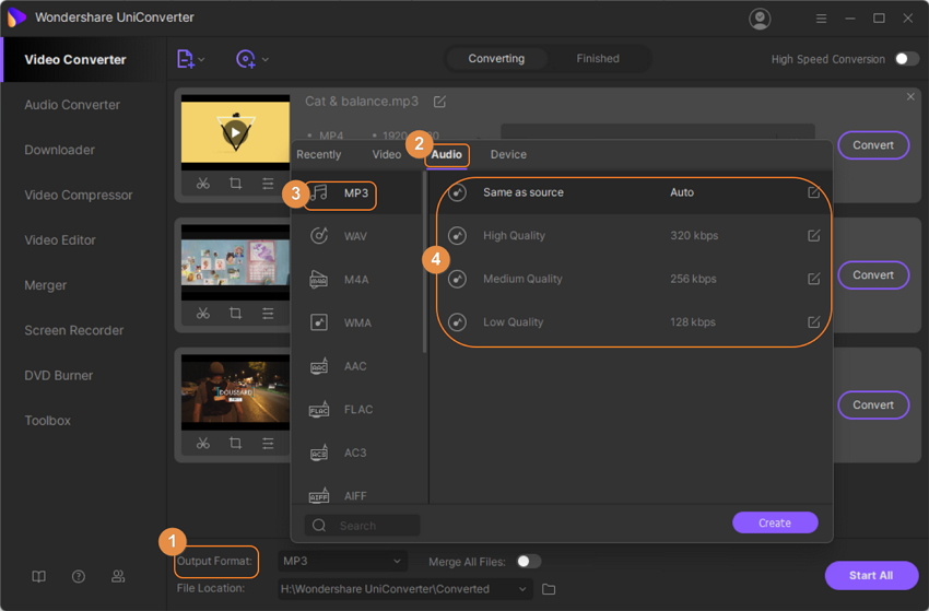 Select Output Format as MP3