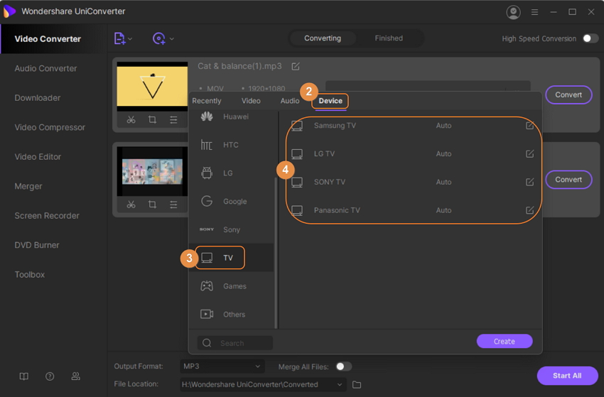 select sony as output format