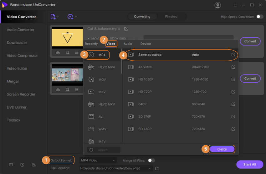 select mp4 as output format