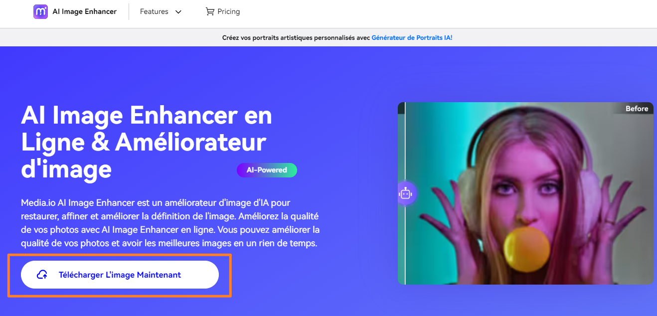 améliorer une image avec IA dans Media.io