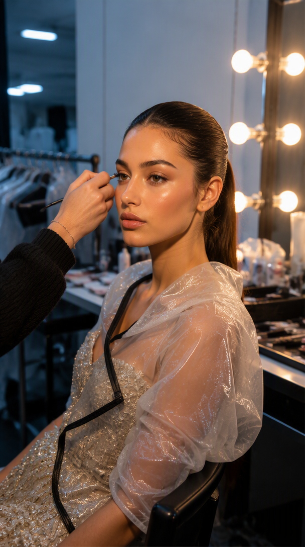 Prompt IA Backstage & front row - Miroir maquillage backstage
