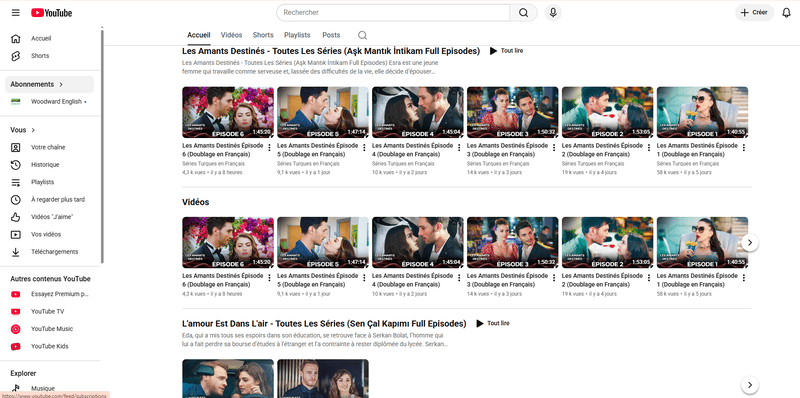 Séries turques avec sous-titres francaise sur youtube
