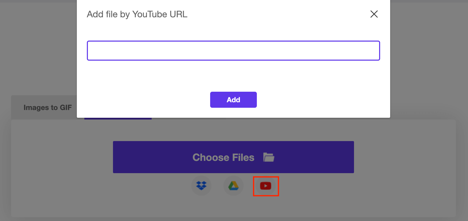 upload youtube to convert to gif
