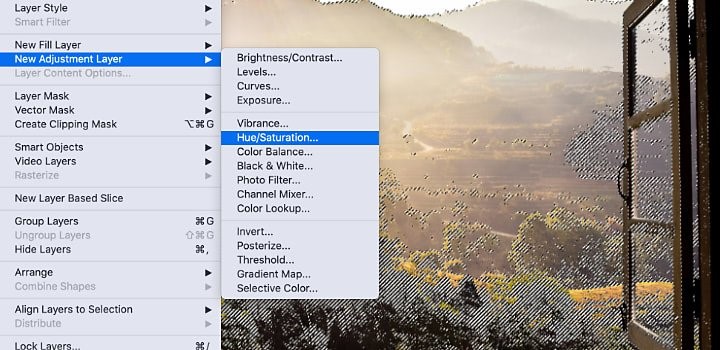 hue and saturation option on photoshop