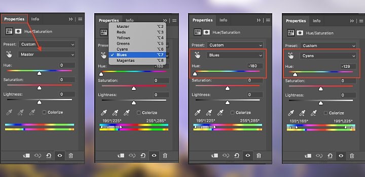 hue and saturation adjustment option