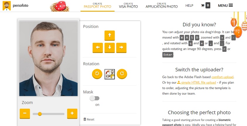 persofoto upload passport size photo