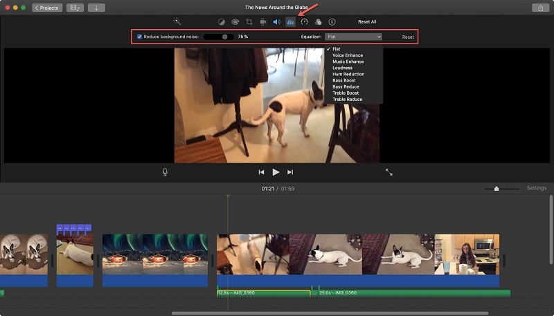 imovie reduce el audio de fondo