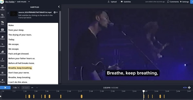 youtube lyric video maker example kapwing interface
