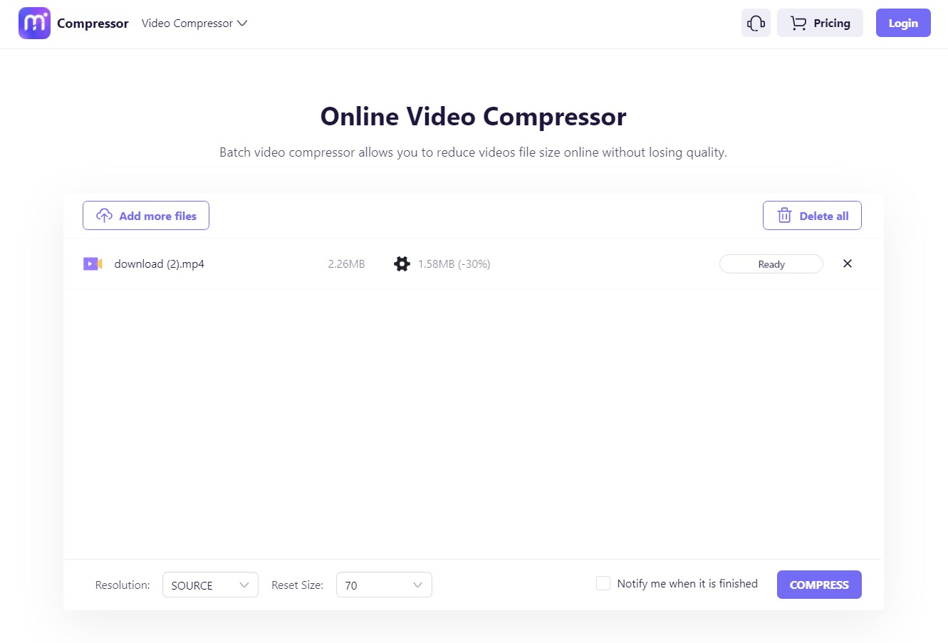 compressing video on media.io