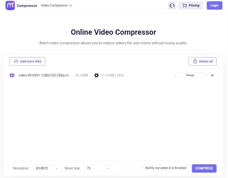 media.io online video compressor interface