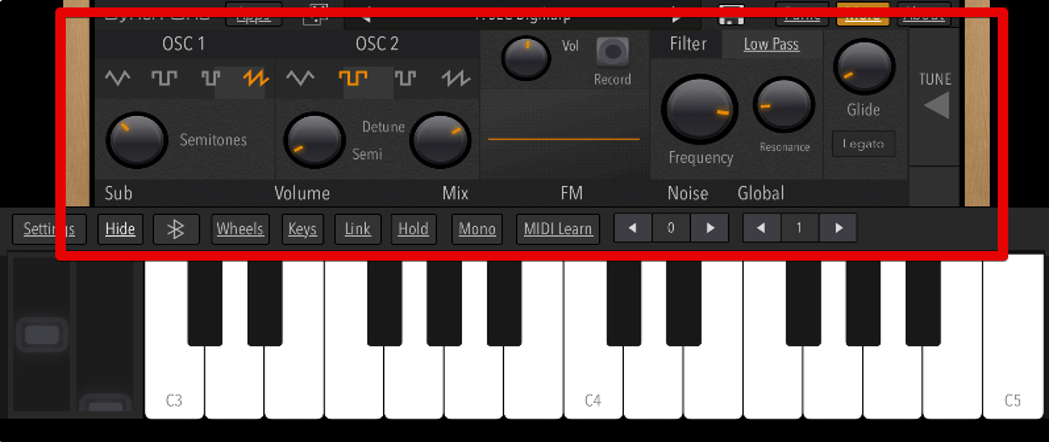 AudioKit Synth One Synthesizer-各ツマミで音質調整ができる