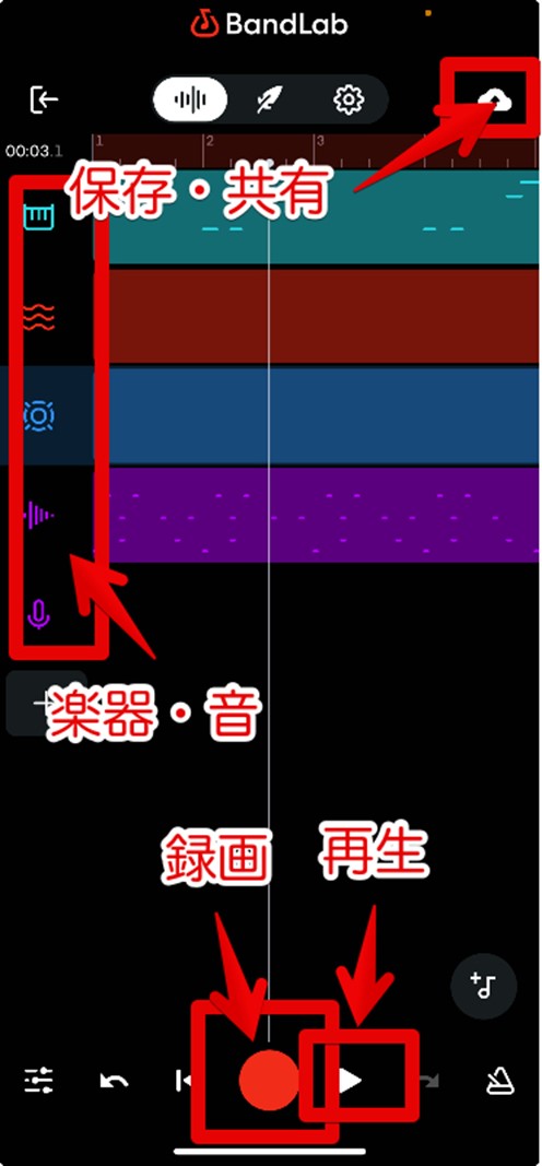 BandLab-編曲を開始して完成すれば保存・共有をタップする