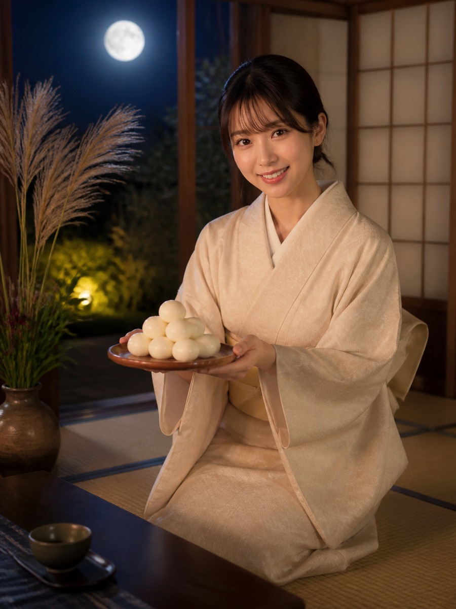 月見団子を持つ和室写真の作例画像