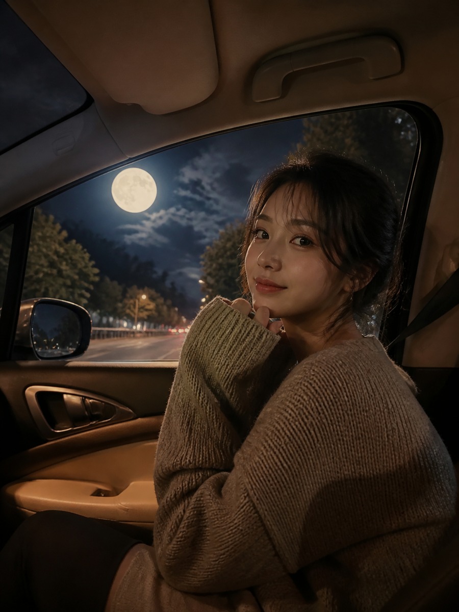 月見ドライブの車内写真の作例画像