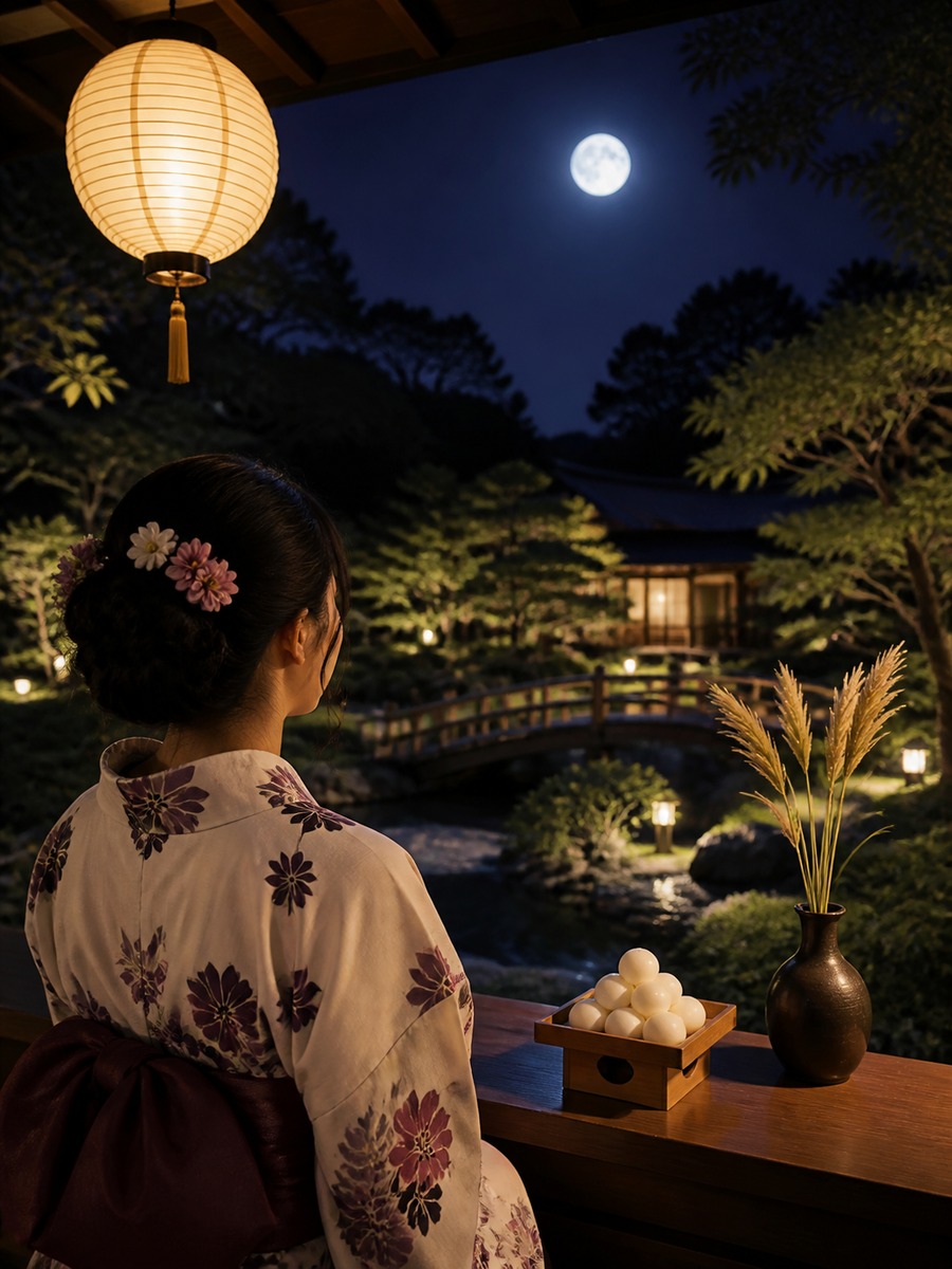 浴衣でお月見スナップの作例画像