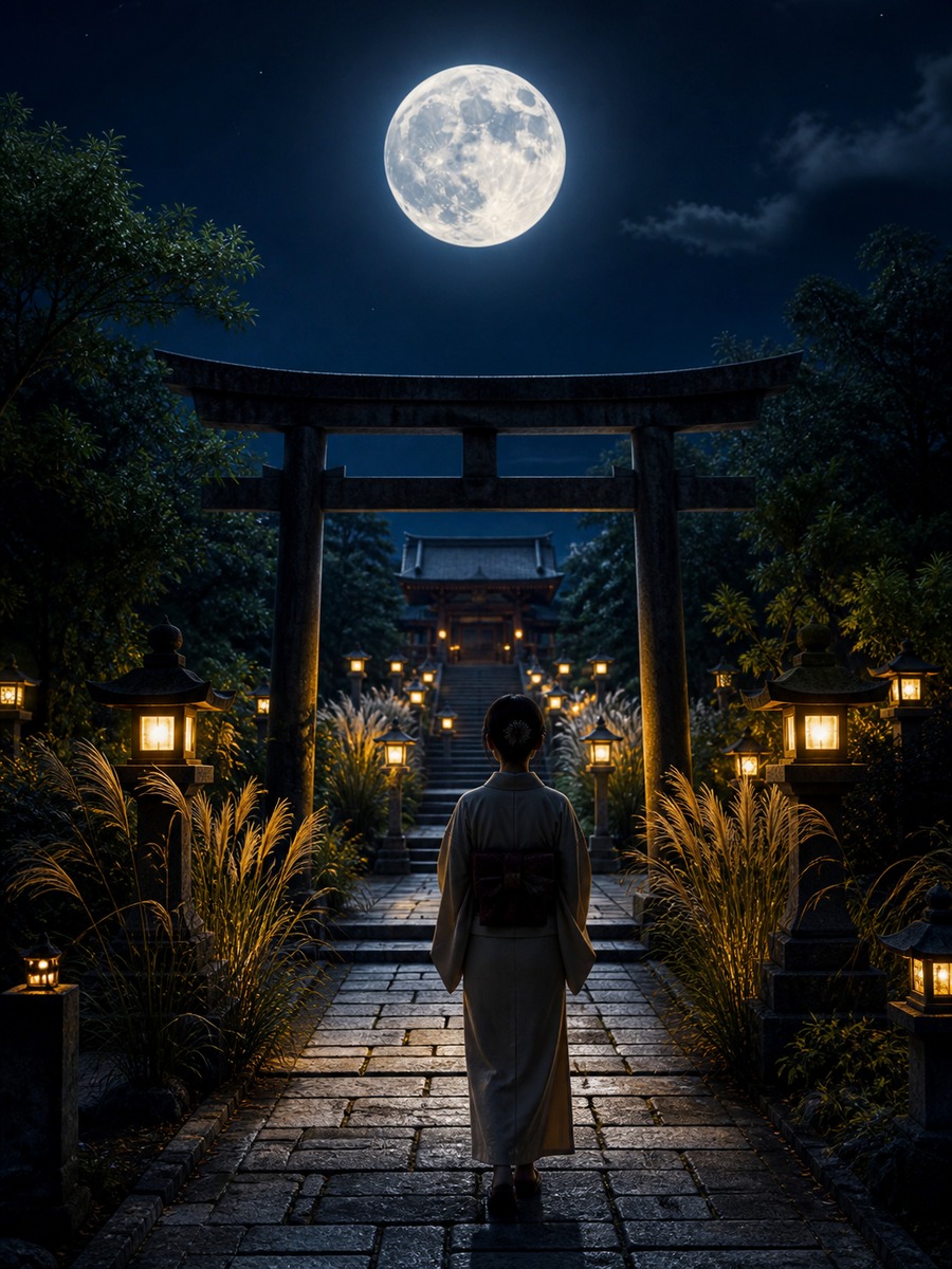 神社参道の十五夜写真の作例画像
