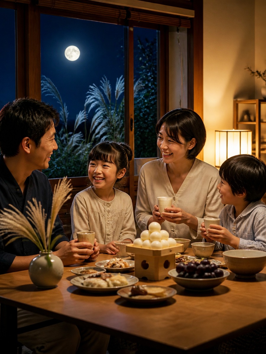 十五夜の家族写真風の作例画像