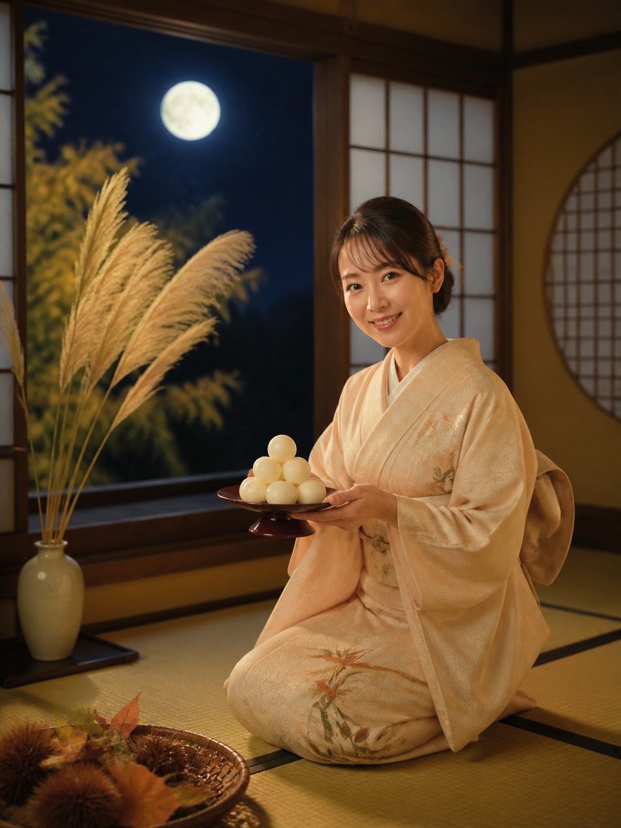 月見団子を持つ和室写真の作例画像
