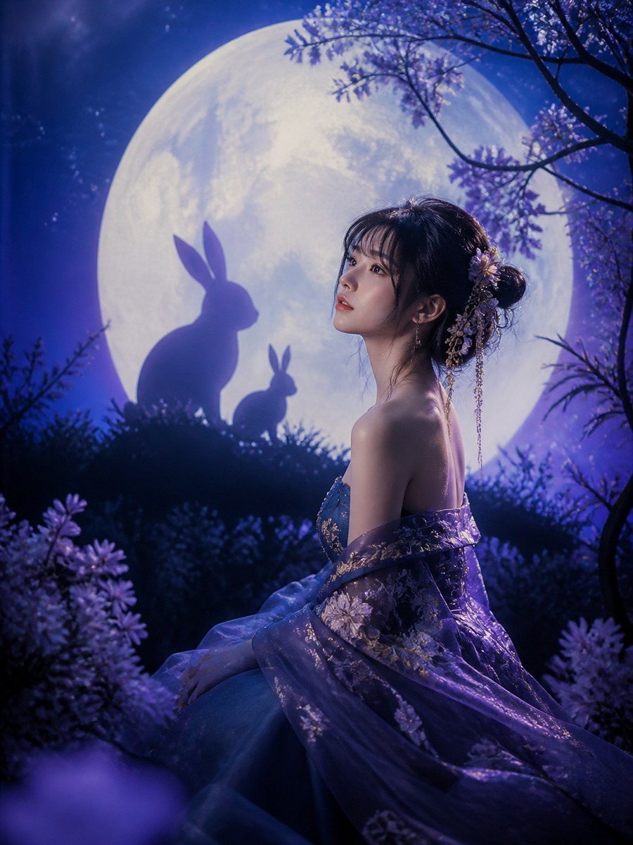 月とうさぎ影絵の幻想写真の作例画像