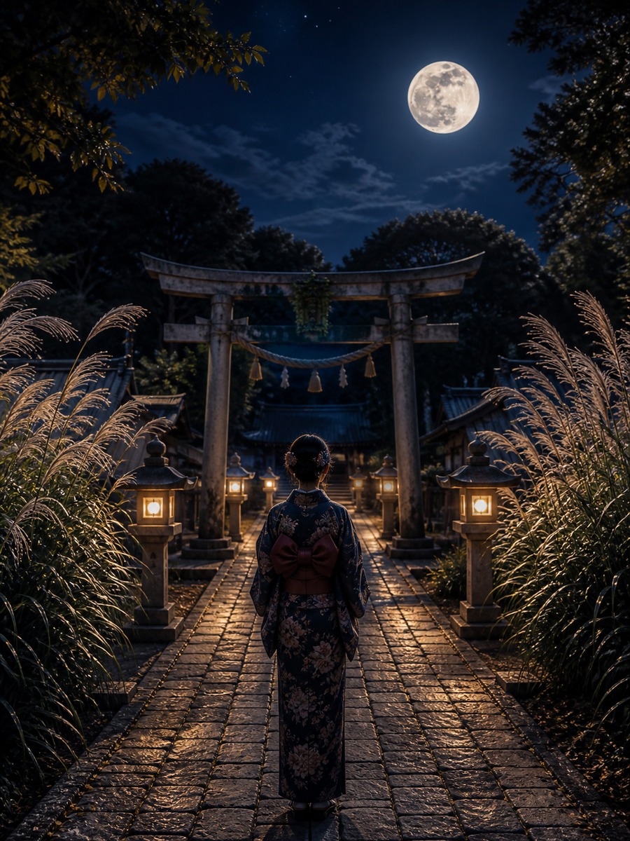 神社参道の十五夜写真の作例画像