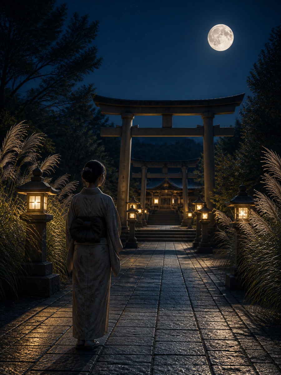 神社参道の十五夜写真の作例画像