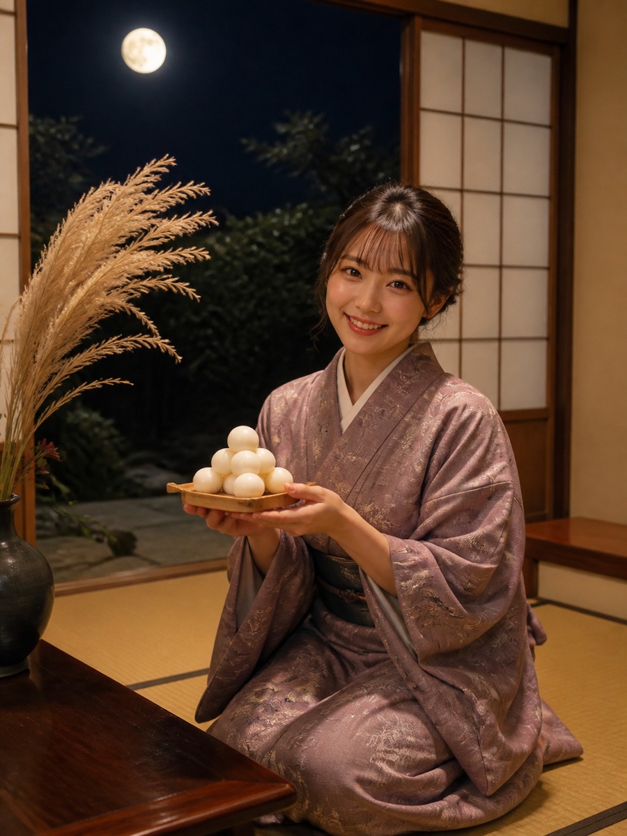 月見団子を持つ和室写真の作例画像