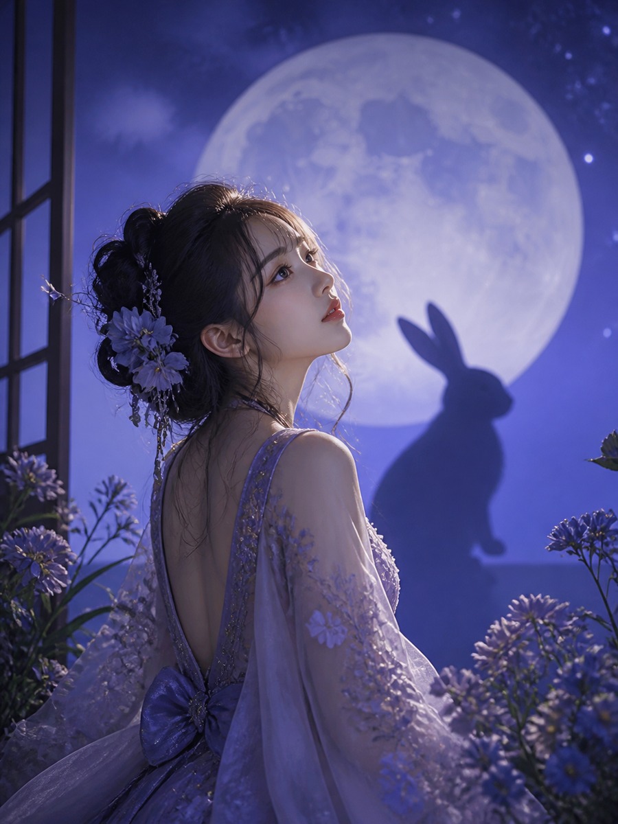月とうさぎ影絵の幻想写真の作例画像