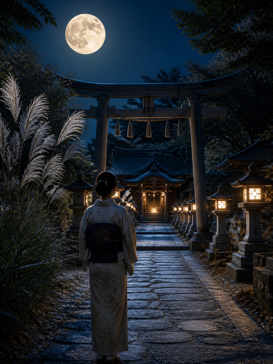 神社参道の十五夜写真の作例画像