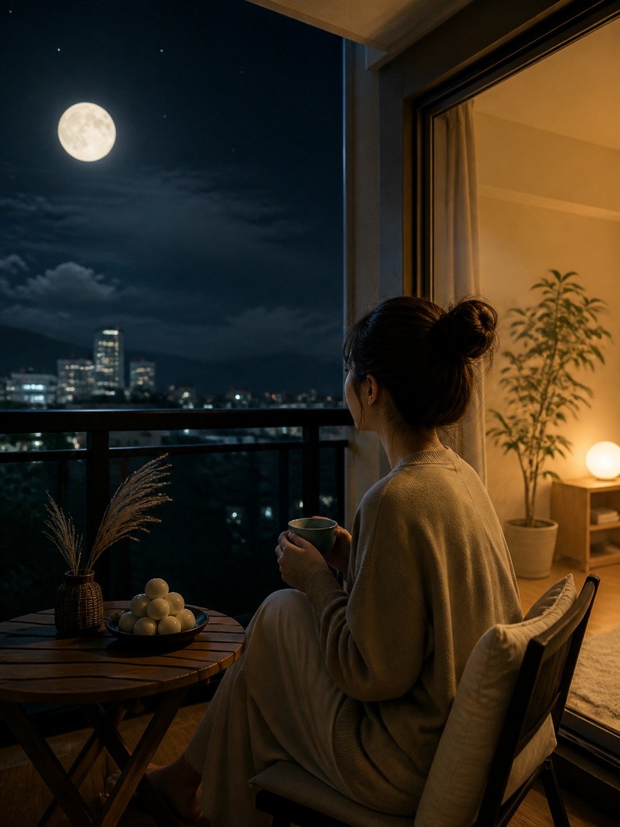 ベランダでお月見写真の作例画像