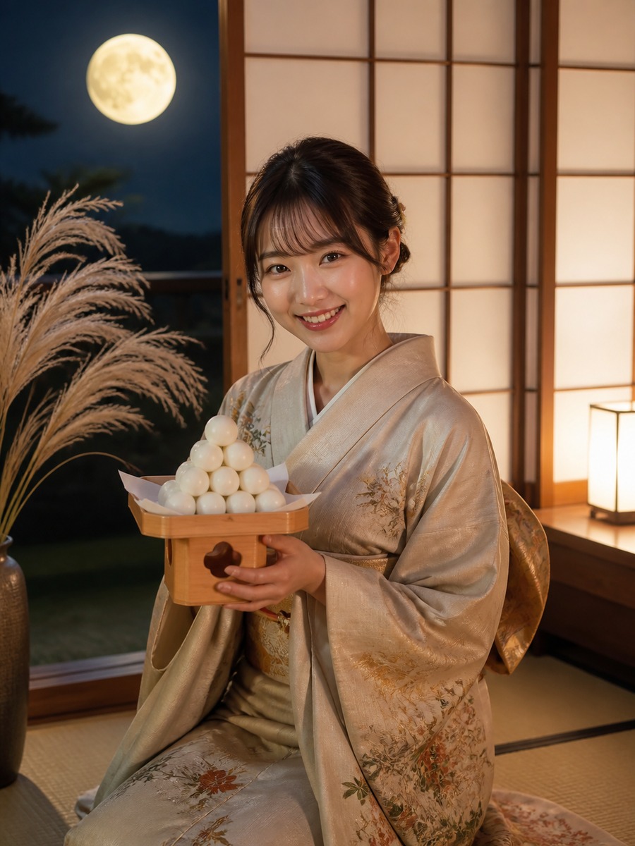 月見団子を持つ和室写真の作例画像
