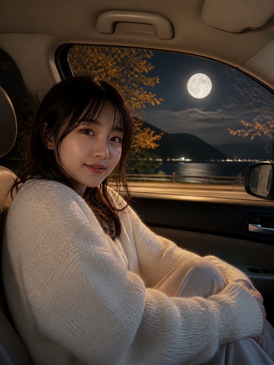 月見ドライブの車内写真の作例画像