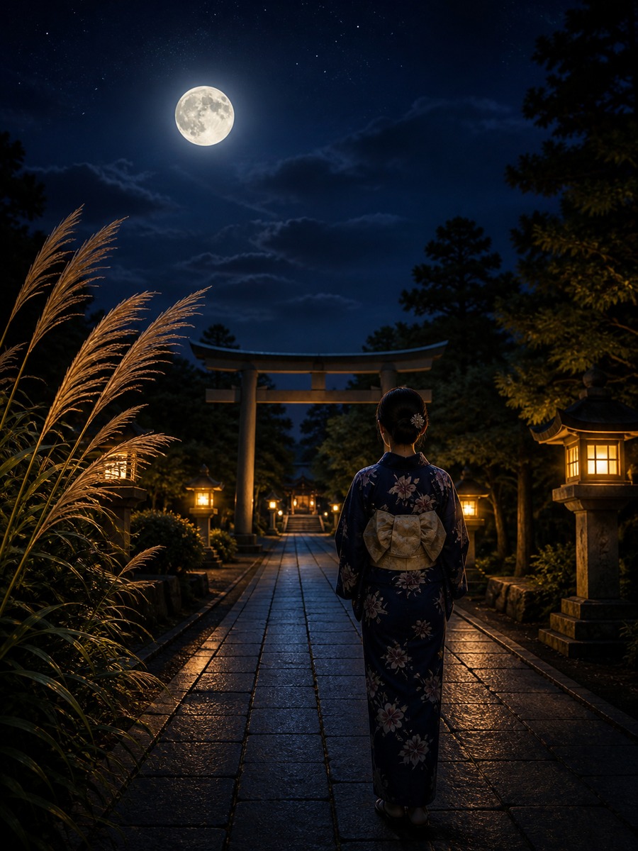 神社参道の十五夜写真の作例画像