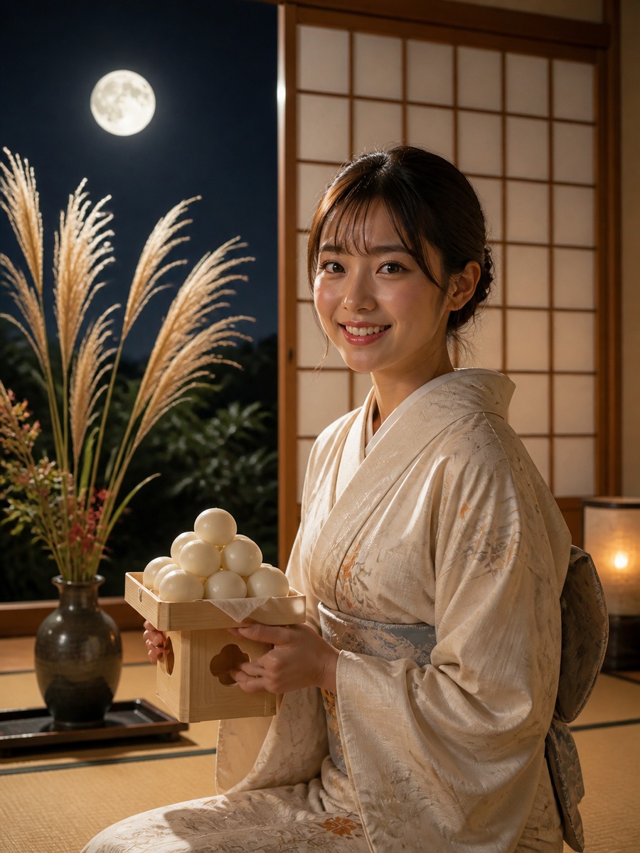 月見団子を持つ和室写真の作例画像