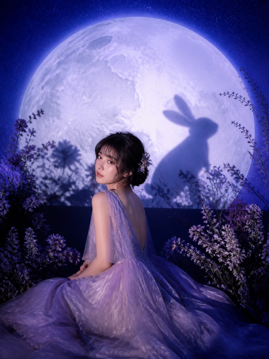 月とうさぎ影絵の幻想写真の作例画像