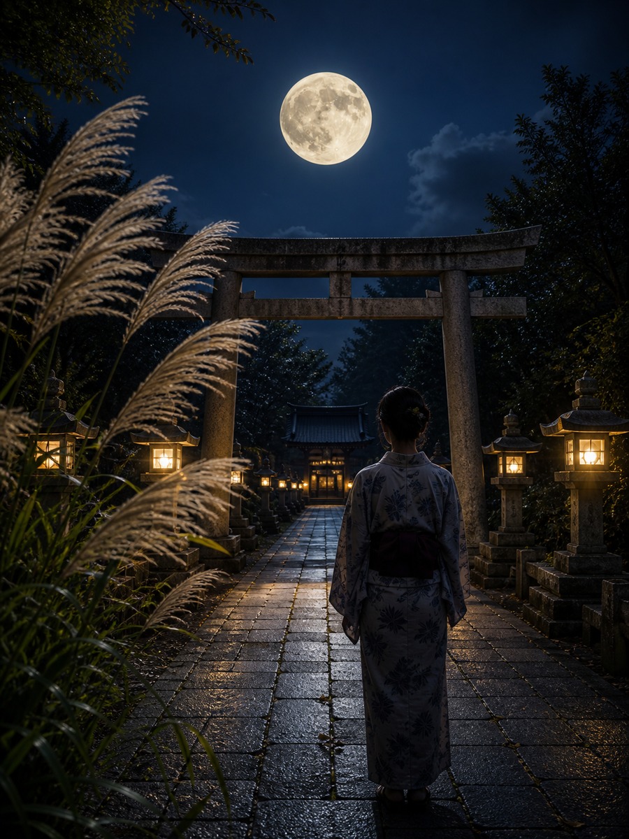 神社参道の十五夜写真の作例画像