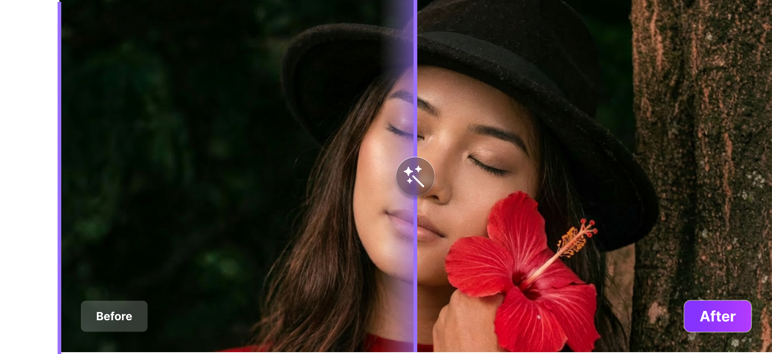 before-after preview of AI image enhancer for sharpening blurry photos online