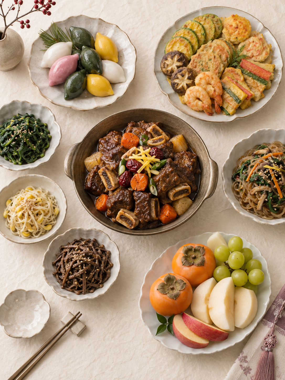 명절음식 탑뷰 사진